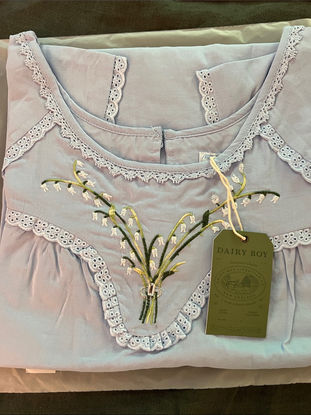 Dairy Boy Soft Blue Lily of The Valley Embroidered Babydoll Dress Size M NWT - Picture 4 of 8